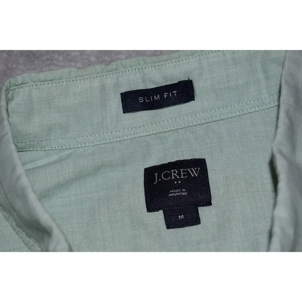 J Crew Dress Shirt Button Up Mens Size Medium Slim Green Cotton Long Sleeve